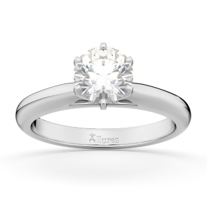 Six-prong 18k White Gold Solitaire Engagement Ring Setting - All