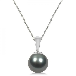 Tahitian Cultured Black Pearl Solitaire Pendant 14K White Gold 10-11mm - All