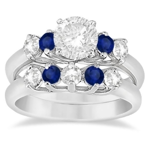 Five Stone Diamond and Sapphire Bridal Ring Set 14k White Gold 1.10ct - All