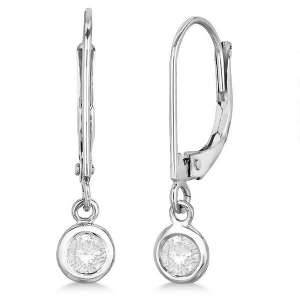 Leverback Dangling Drop Diamond Earrings 14k White Gold 0.30ct - All