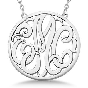 Custom Initial Circle Monogram Pendant Necklace in Sterling Silver - All
