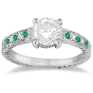 Vintage Emerald and Diamond Engagement Ring 14k White Gold 0.29ct - All