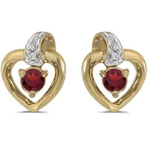 Garnet and Diamond Heart Earrings 14k Yellow Gold 0.28ctw - All