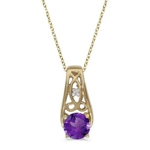 Antique Style Amethyst and Diamond Pendant Necklace 14k Yellow Gold - All