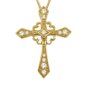 Antique Style Diamond Cross Pendant Necklace 14k Yellow Gold 0.25ct - All