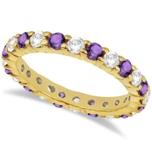Eternity Diamond and Amethyst Ring Band 14k Yellow Gold 2.40ct - All