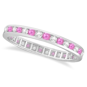 Pink Sapphire and Diamond Channel Set Eternity Band 14k W. Gold 1.04ct - All