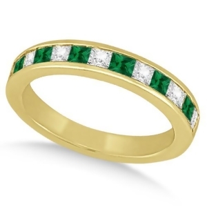 Channel Emerald and Diamond Wedding Ring 18k Yellow Gold 0.60ct - All