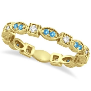 Aquamarine and Diamond Eternity Anniversary Ring Band 14k Yellow Gold - All