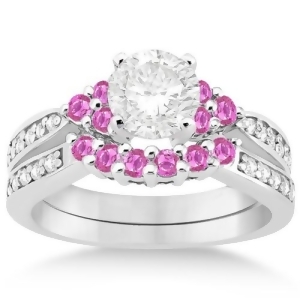 Floral Diamond and Pink Sapphire Engagement Set 14k White Gold 0.60ct - All