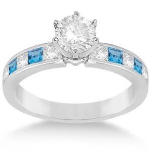 Channel Blue Topaz and Diamond Engagement Ring 18k White Gold 0.60ct - All