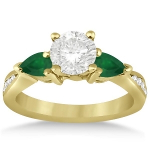 Diamond and Pear Green Emerald Engagement Ring 18k Yellow Gold 0.61ct - All