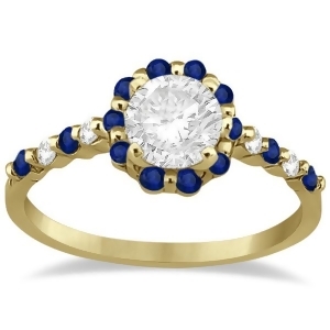 Diamond and Sapphire Halo Engagement Ring 14K Yellow Gold 0.64ct - All