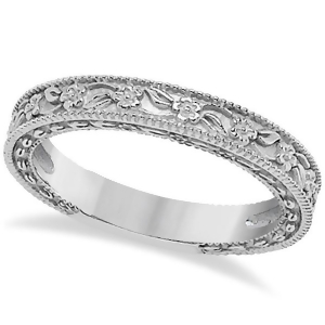 Carved Floral Designed Wedding Band Anniversary Ring in Platinum - All