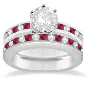 Semi-eternity Ruby Gemstone and Diamond Bridal Set 14K White Gold 0.96ct - All