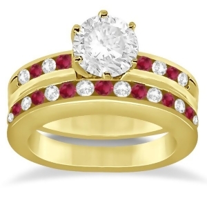 Semi-eternity Ruby Gemstone and Diamond Bridal Set 18K Yellow Gold 0.96ct - All