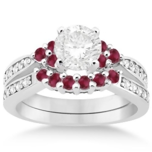 Floral Diamond and Ruby Engagement Ring and Band Palladium 0.60ct - All