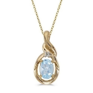 Oval Aquamarine and Diamond Pendant Necklace 14k Yellow Gold 0.40ctw - All