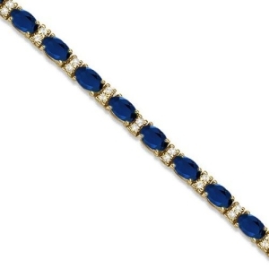 Diamond and Oval Cut Sapphire Tennis Bracelet 14k Yellow Gold 9.25ctw - All