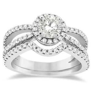 Diamond Halo Split Shank Engagement Ring Bridal Set Palladium 0.67ct - All