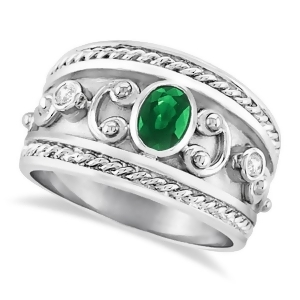 Oval Emerald and Diamond Byzantine Ring Sterling Silver 0.73ct - All