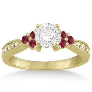Floral Diamond and Ruby Engagement Ring 18k Yellow Gold 0.30ct - All