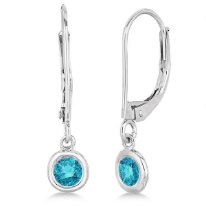 Leverback Dangling Drop Blue Diamond Earrings 14k White Gold 0.40ct - All