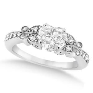 Heart Diamond Butterfly Design Engagement Ring 14k White Gold 1.00ct - All