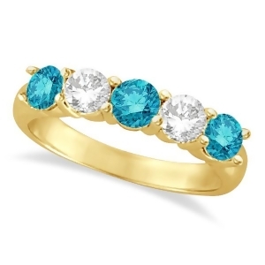Five Stone White and Blue Diamond Ring 14k Yellow Gold 1.50ctw - All