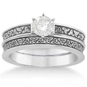 Carved Irish Celtic Engagement Ring and Wedding Band Set Platinum - All