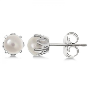 White Pearl Stud Earrings Sterling Silver Prong Set 5mm - All