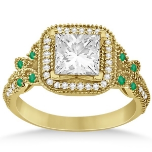 Emerald Square-Halo Butterfly Engagement Ring 14k Yellow Gold 0.34ct - All