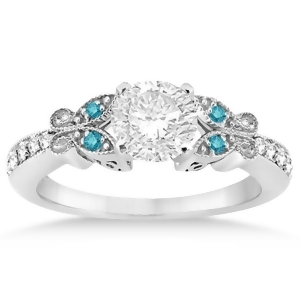 Blue Diamond Butterfly Engagement Ring in 18k White Gold 0.17ct - All