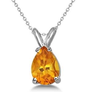 Pear-cut Citrine Solitaire Pendant Necklace 14K White Gold 1.00ct - All