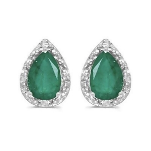 Pear Emerald and Diamond Stud Earrings 14k White Gold 1.40ct - All