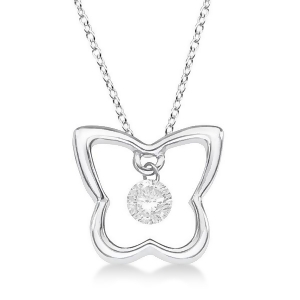 Butterfly Shaped Diamond Pendant Necklace 14K White Gold 0.10ct - All
