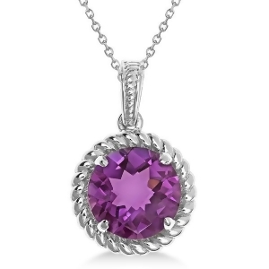 Round Cut Solitaire Amethyst Pendant Necklace in Sterling Silver 4.09ct - All