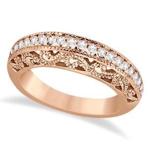 Vintage Filigree Diamond Wedding Ring 14K Rose Gold 0.32ct - All