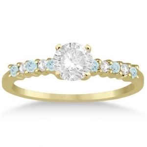 Petite Diamond and Aquamarine Engagement Ring 14k Yellow Gold 0.15ct - All