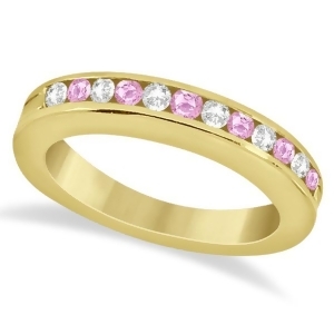Semi-eternity Pink Sapphire Wedding Band 14K Yellow Gold 0.56ct - All