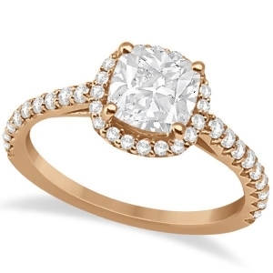 Diamond Halo Cushion Cut Moissanite Engagement Ring 18K R. Gold 0.88ct - All