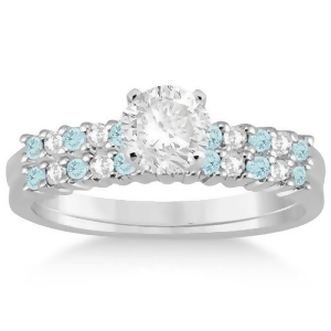 Petite Diamond and Aquamarine Bridal Set 14k White Gold 0.35ct - All