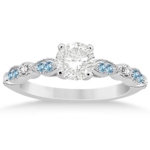 Marquise and Dot Blue Topaz Diamond Engagement Ring Platinum 0.24 - All