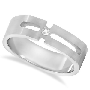 Contemporary Solitaire Diamond Ring For Men 14kt White Gold 0.05ct - All