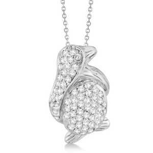 Pave Diamond Penguin Pendant Necklace 14K White Gold 0.61ct - All