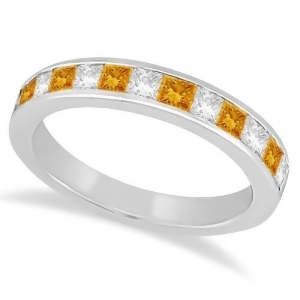 Channel Citrine and Diamond Wedding Ring 14k White Gold 0.70ct - All