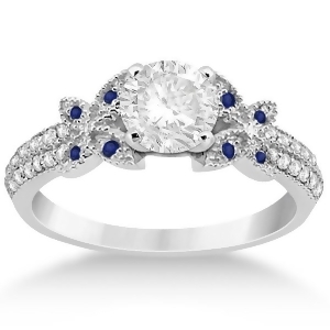 Diamond and Blue Sapphire Butterfly Engagement Ring 18K White Gold - All