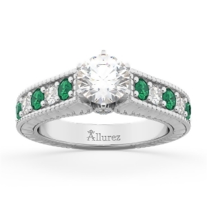 Vintage Diamond and Emerald Engagement Ring Setting Platinum 1.23ct - All