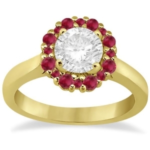 Prong Set Floral Halo Ruby Engagement Ring 18k Yellow Gold 0.68ct - All