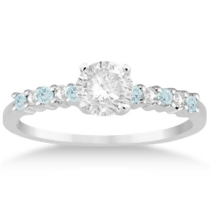 Petite Diamond and Aquamarine Engagement Ring 14k White Gold 0.15ct - All